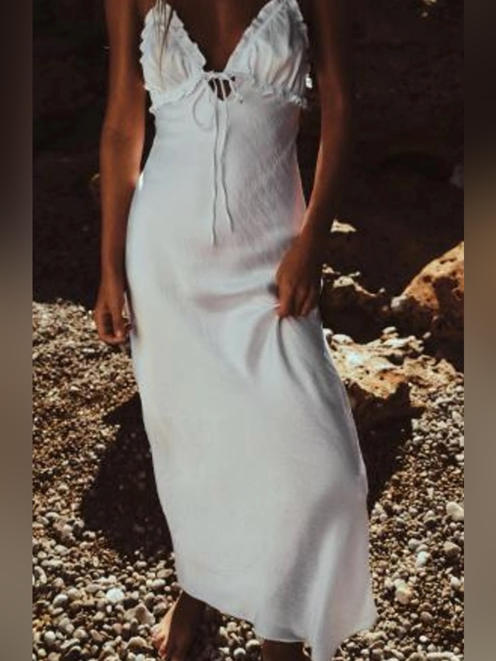 Zara White Slip Dress with Tie-Front Detail